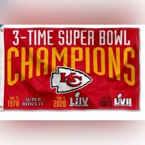 Kansas City Chiefs 3-Time Super Bowl Champions Wall Flag Banner‎